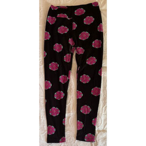 Women's LuLaRoe Leggings Black Pink Floral Print One Size